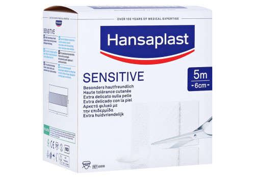 HANSAPLAST Sensitive Pflaster 6 cmx5 m Rolle – PZN 13576670 (PZN 13576670)