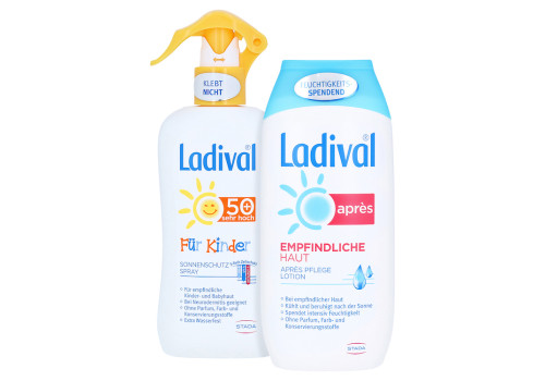 LADIVAL Kinder Sonnenschutz Spray LSF 50+ + gratis Ladival Empfindliche Haut Apres Lotion 200 ml – PZN 14405835 (PZN 14405835)