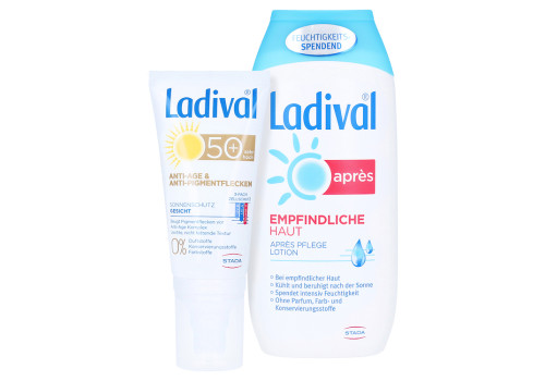 LADIVAL Sonnenschutz Gesicht Anti-Pigm.Cr.LSF 50+ + gratis Ladival Empfindliche Haut Apres Lotion 200 ml – PZN 15864172 (PZN 15864172)