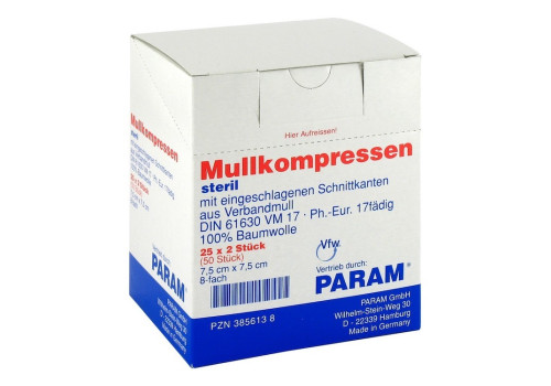 MULLKOMPRESSEN 7,5x7,5 cm steril 8fach – PZN 3856138 (PZN 3856138)