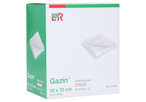 Gazin Mullkompressen 10x10 cm steril 8fach – PZN 3449025 (PZN 3449025)